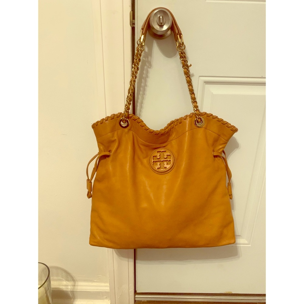 Tory Burch Bombe Slouchy Camel Leather Tote Bag